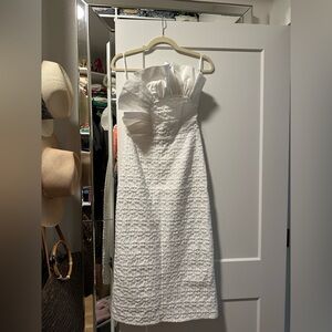 Lulu's Strapless White Textured Dress
